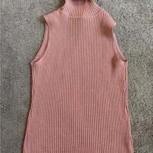 Pink and gold glitter Sleeveless Ribbed Knit Turtleneck Top